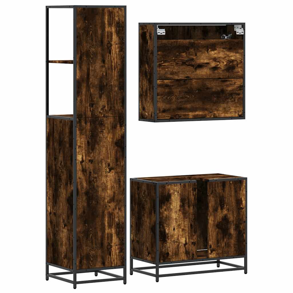 3 Piece Bathroom Furniture Set Smoked Oak Engineered Wood