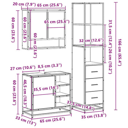 3 Piece Bathroom Furniture Set Smoked Oak Engineered Wood