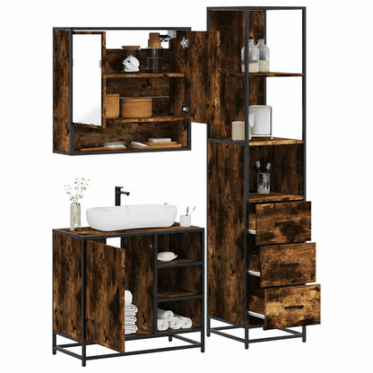 3 Piece Bathroom Furniture Set Smoked Oak Engineered Wood