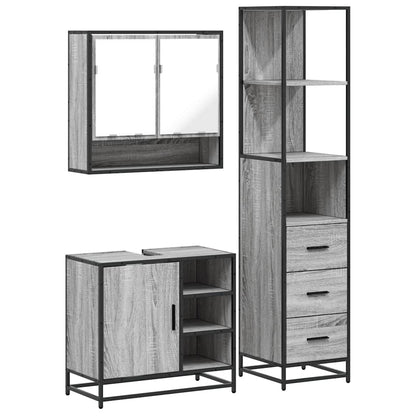 3 Piece Bathroom Furniture Set Grey Sonoma Engineered Wood