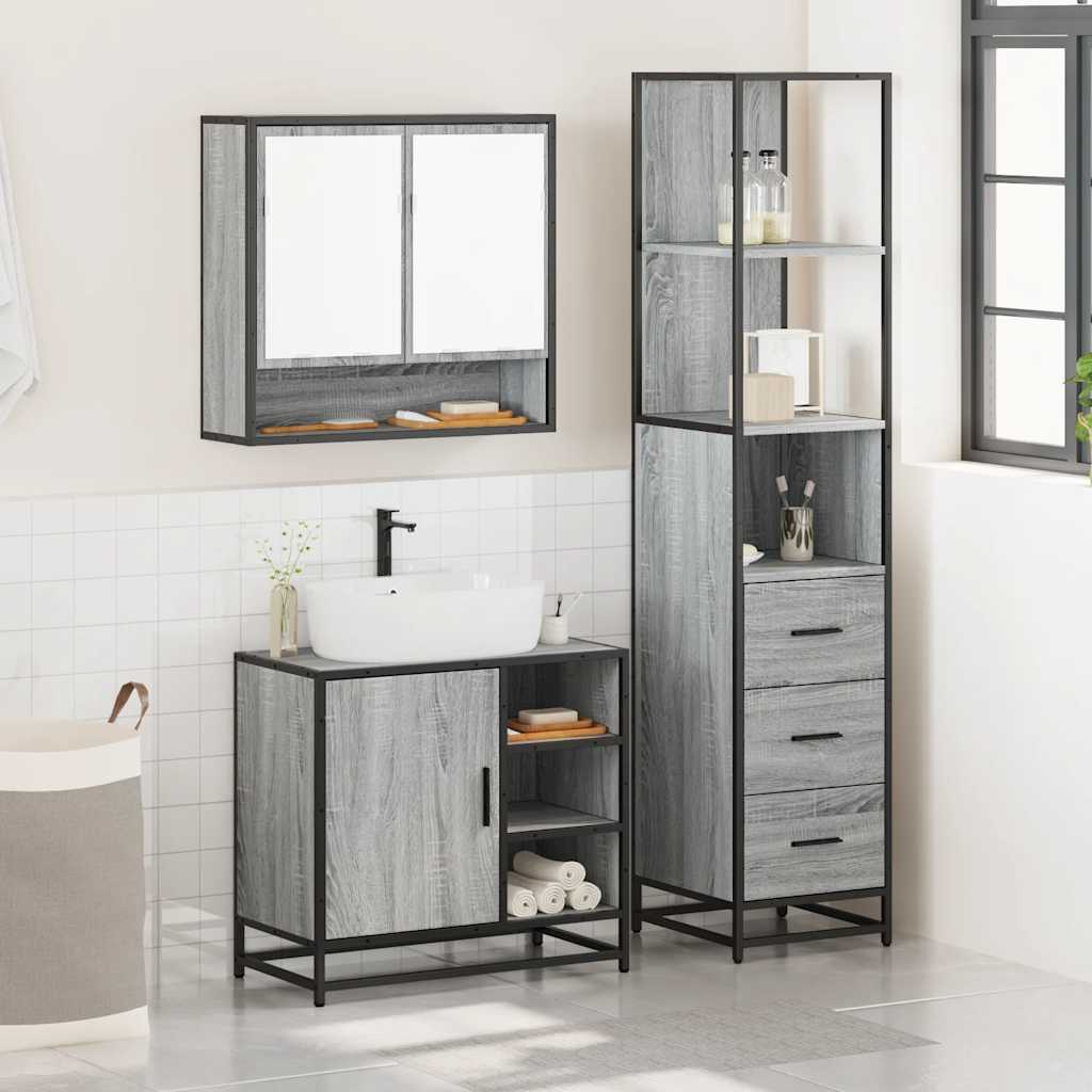 3 Piece Bathroom Furniture Set Grey Sonoma Engineered Wood