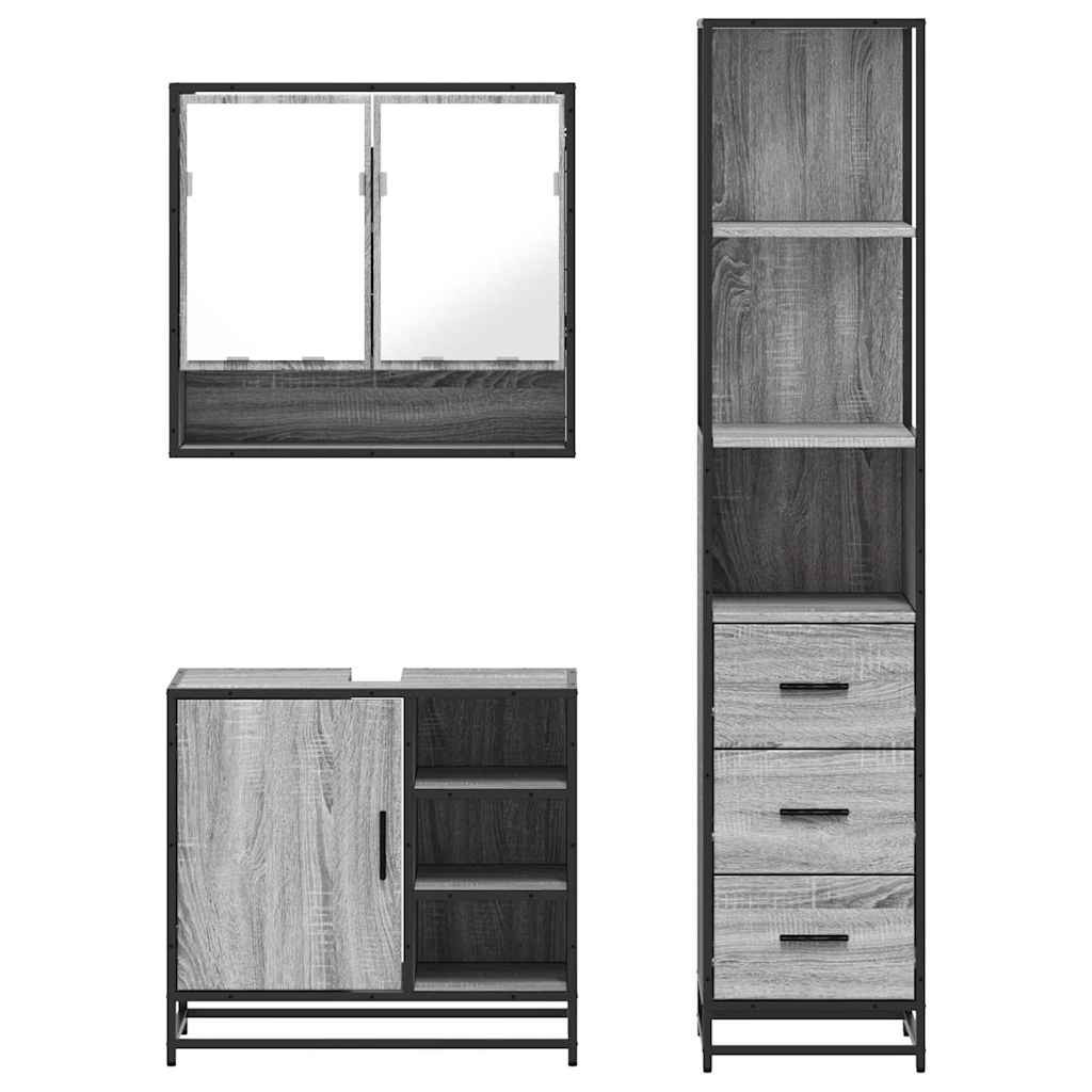 3 Piece Bathroom Furniture Set Grey Sonoma Engineered Wood