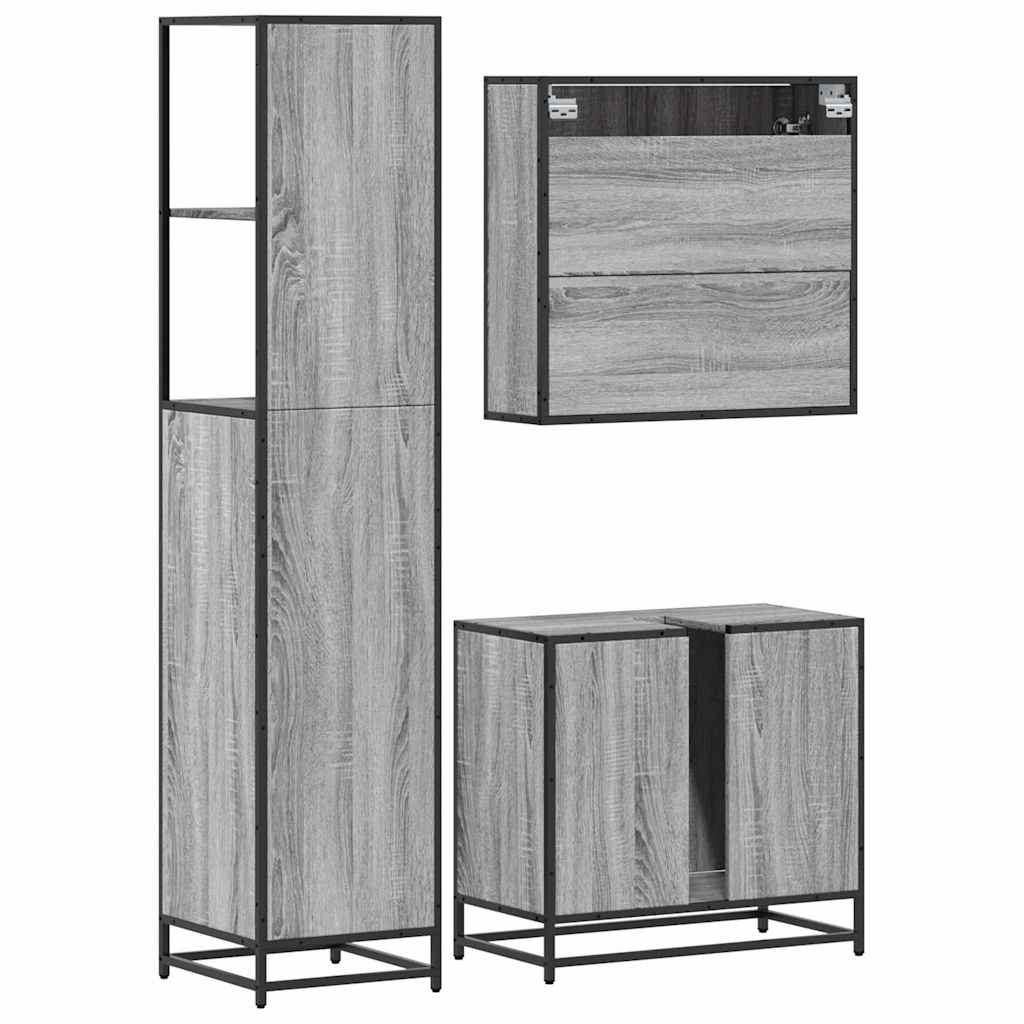 3 Piece Bathroom Furniture Set Grey Sonoma Engineered Wood