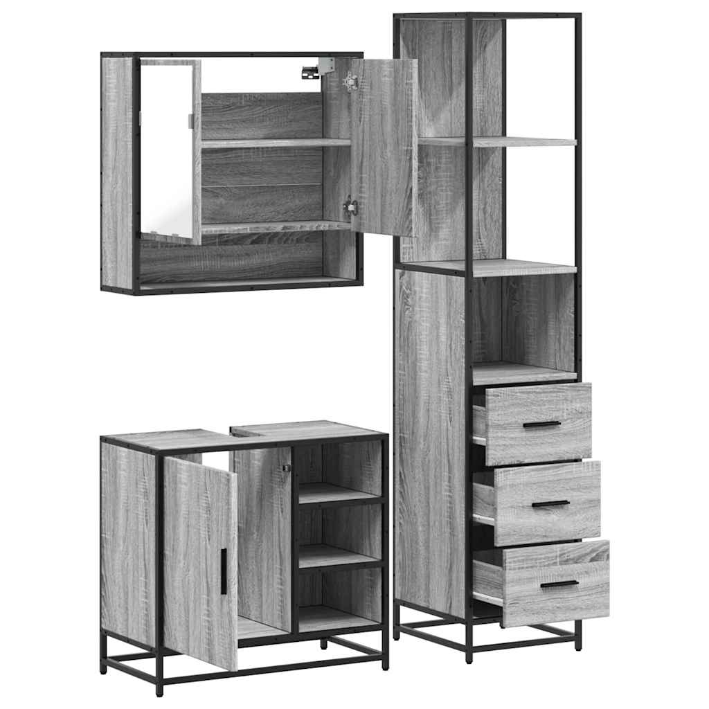 3 Piece Bathroom Furniture Set Grey Sonoma Engineered Wood