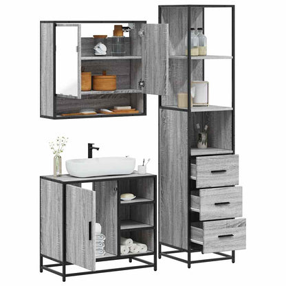 3 Piece Bathroom Furniture Set Grey Sonoma Engineered Wood