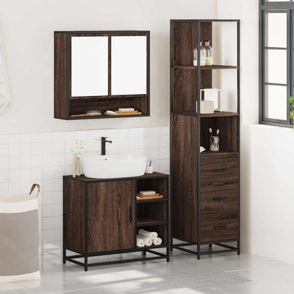 3 Piece Bathroom Furniture Set Brown Oak Engineered Wood