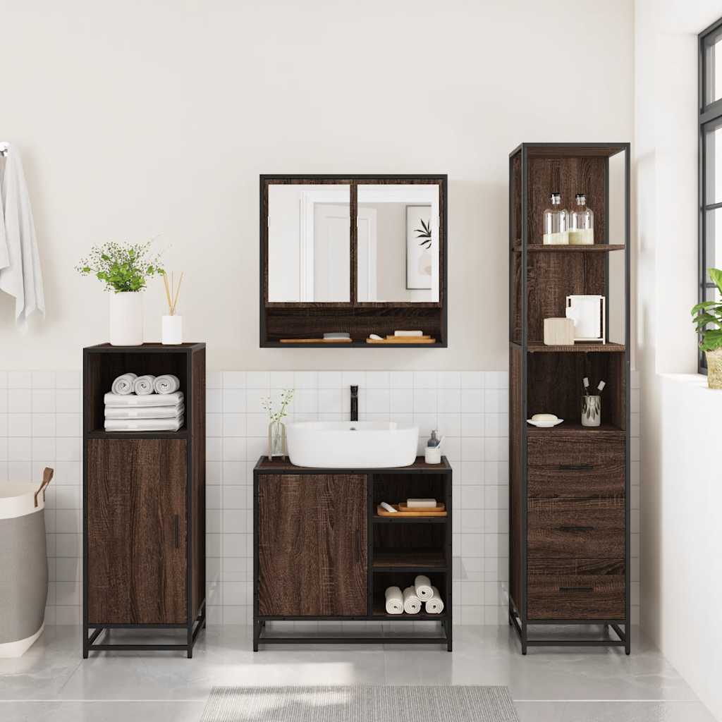 3 Piece Bathroom Furniture Set Brown Oak Engineered Wood