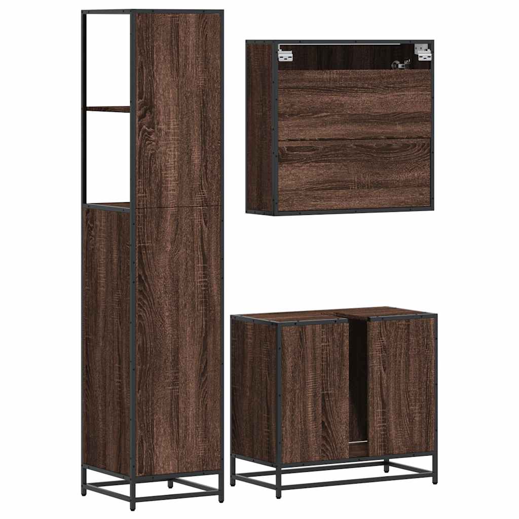 3 Piece Bathroom Furniture Set Brown Oak Engineered Wood