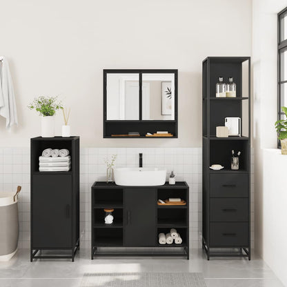 3 Piece Bathroom Furniture Set Black Engineered Wood