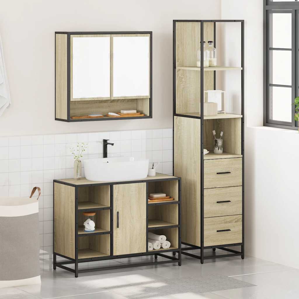 3 Piece Bathroom Furniture Set Sonoma Oak Engineered Wood