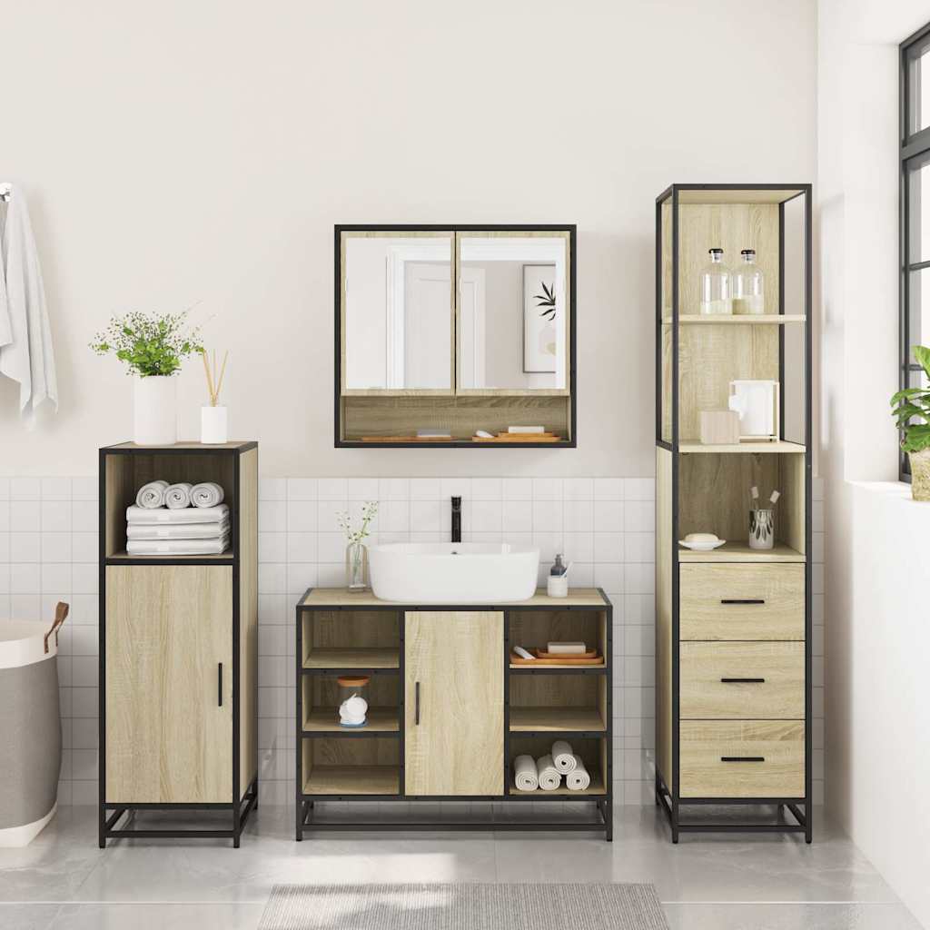 3 Piece Bathroom Furniture Set Sonoma Oak Engineered Wood