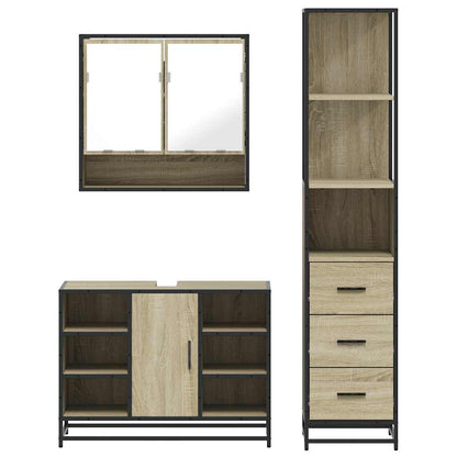 3 Piece Bathroom Furniture Set Sonoma Oak Engineered Wood