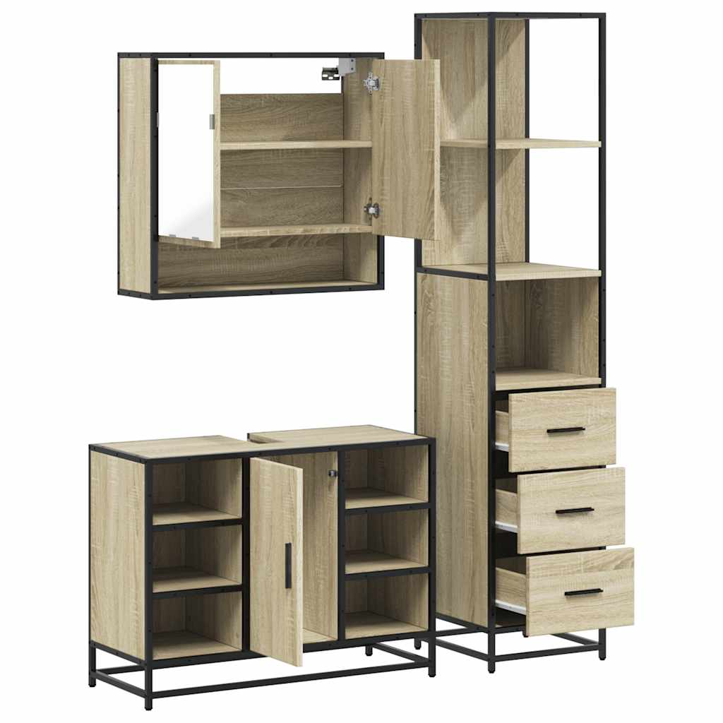 3 Piece Bathroom Furniture Set Sonoma Oak Engineered Wood