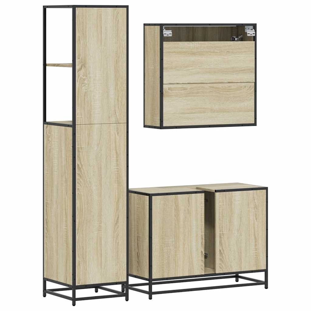 3 Piece Bathroom Furniture Set Sonoma Oak Engineered Wood