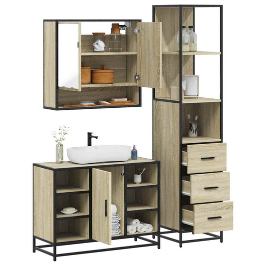 3 Piece Bathroom Furniture Set Sonoma Oak Engineered Wood