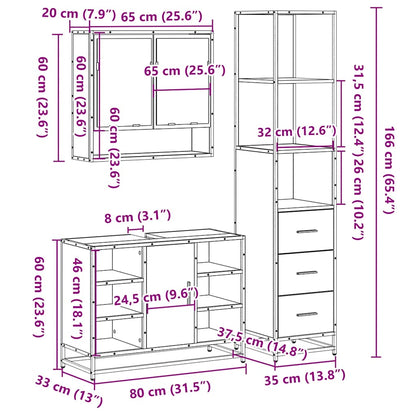 3 Piece Bathroom Furniture Set Grey Sonoma Engineered Wood