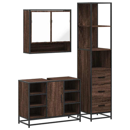 3 Piece Bathroom Furniture Set Brown Oak Engineered Wood