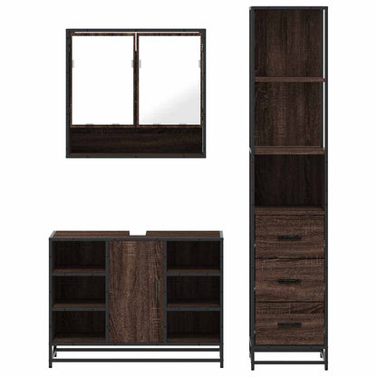 3 Piece Bathroom Furniture Set Brown Oak Engineered Wood