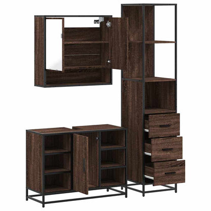 3 Piece Bathroom Furniture Set Brown Oak Engineered Wood