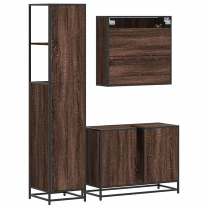 3 Piece Bathroom Furniture Set Brown Oak Engineered Wood