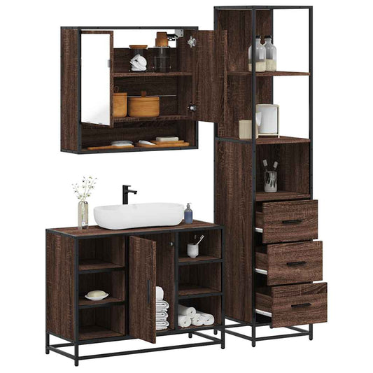 3 Piece Bathroom Furniture Set Brown Oak Engineered Wood