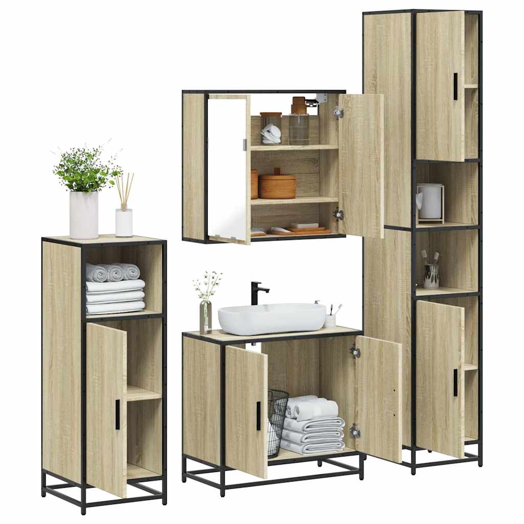 4 Piece Bathroom Furniture Set Sonoma Oak Engineered Wood