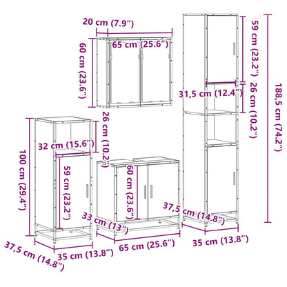 4 Piece Bathroom Furniture Set Smoked Oak Engineered Wood