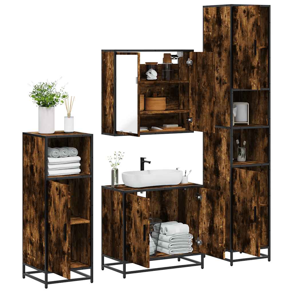 4 Piece Bathroom Furniture Set Smoked Oak Engineered Wood