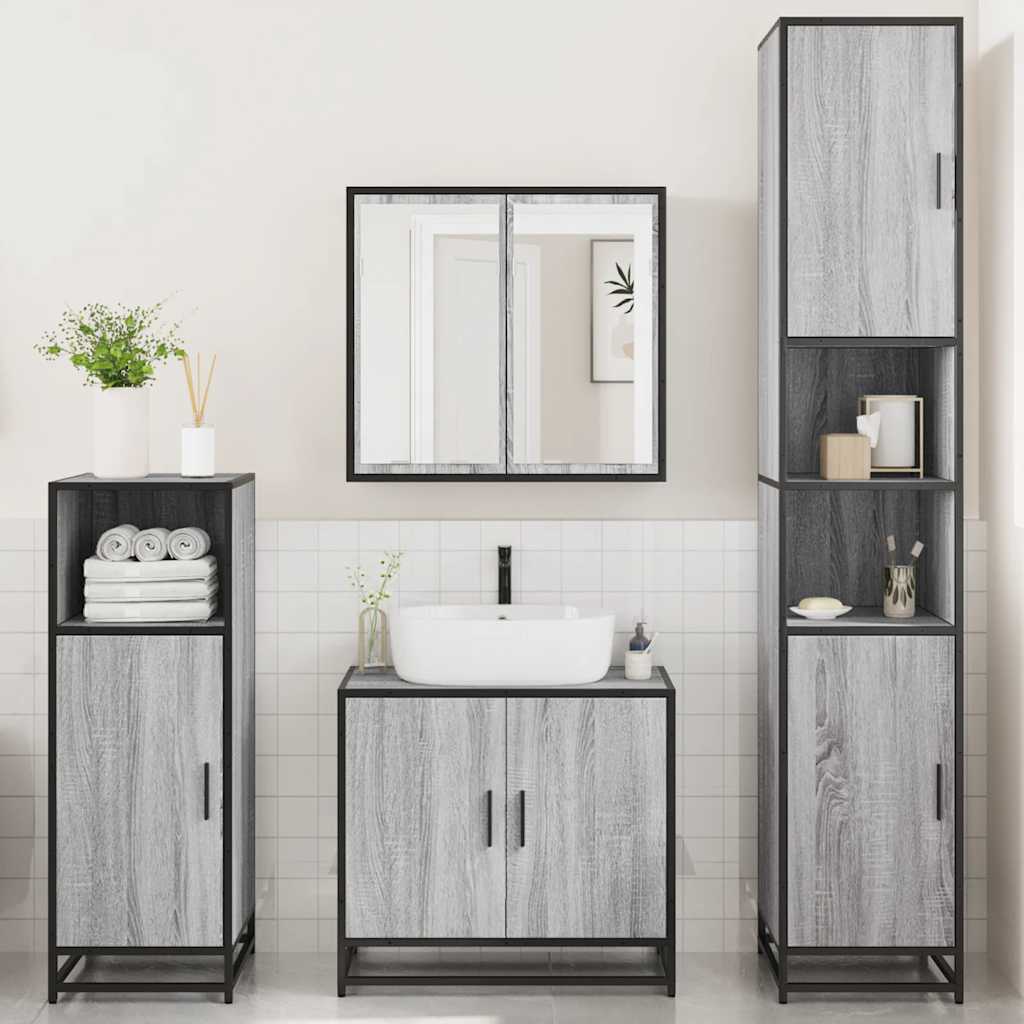 4 Piece Bathroom Furniture Set Grey Sonoma Engineered Wood