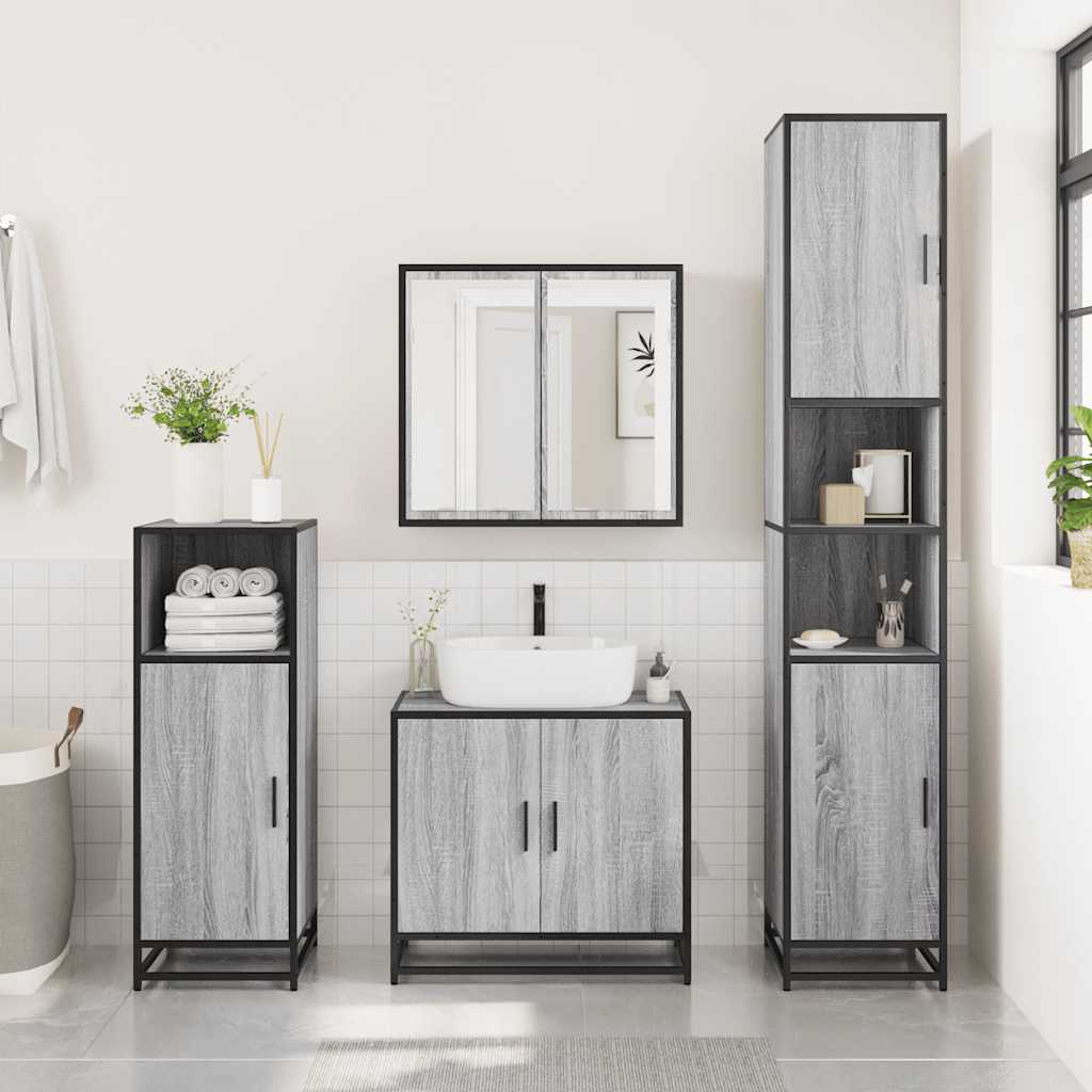 4 Piece Bathroom Furniture Set Grey Sonoma Engineered Wood