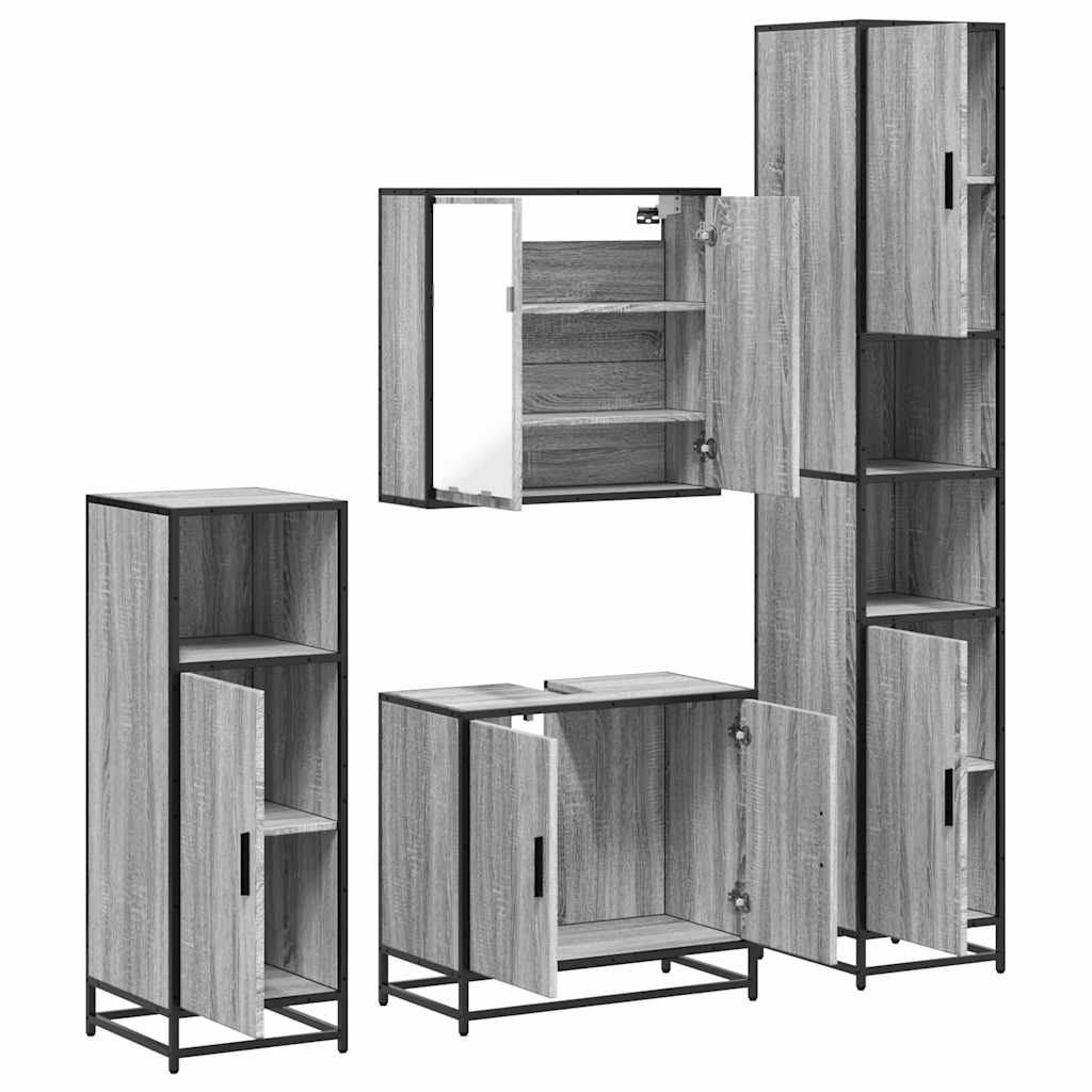 4 Piece Bathroom Furniture Set Grey Sonoma Engineered Wood