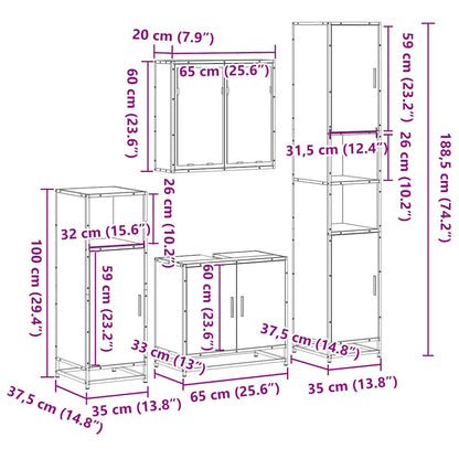 4 Piece Bathroom Furniture Set Grey Sonoma Engineered Wood