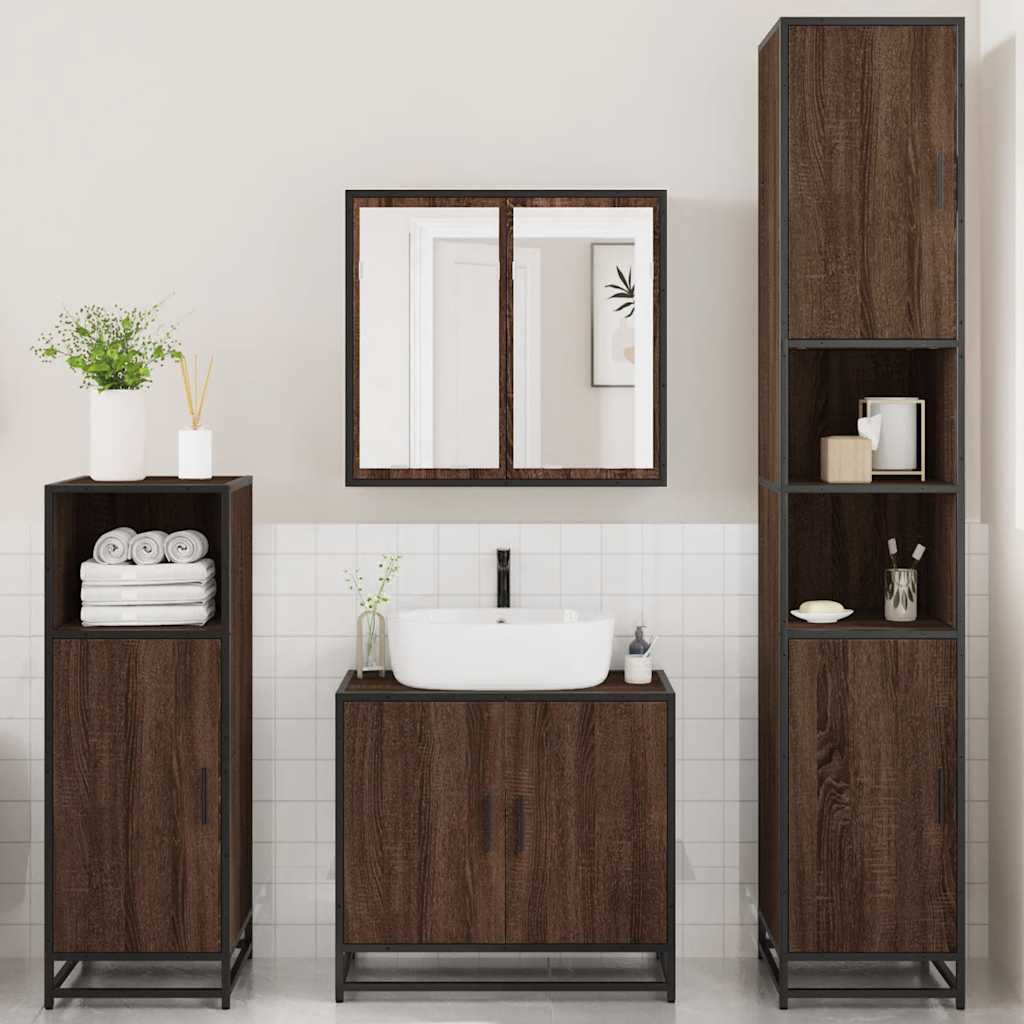 4 Piece Bathroom Furniture Set Brown Oak Engineered Wood