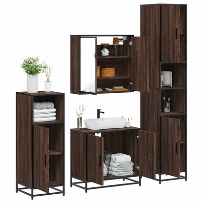 4 Piece Bathroom Furniture Set Brown Oak Engineered Wood