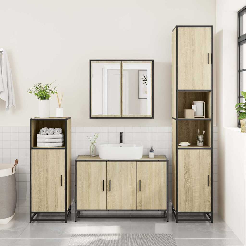 4 Piece Bathroom Furniture Set Sonoma Oak Engineered Wood