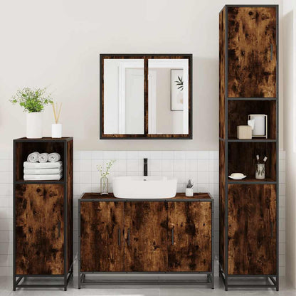 4 Piece Bathroom Furniture Set Smoked Oak Engineered Wood