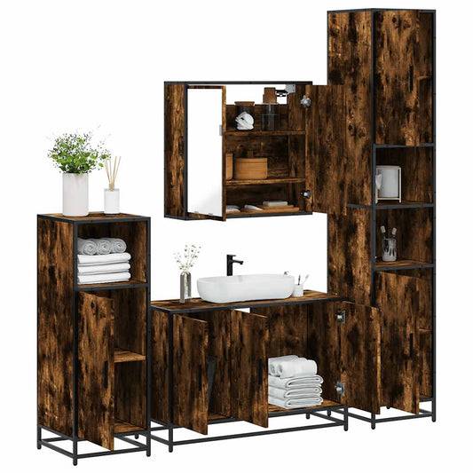 4 Piece Bathroom Furniture Set Smoked Oak Engineered Wood