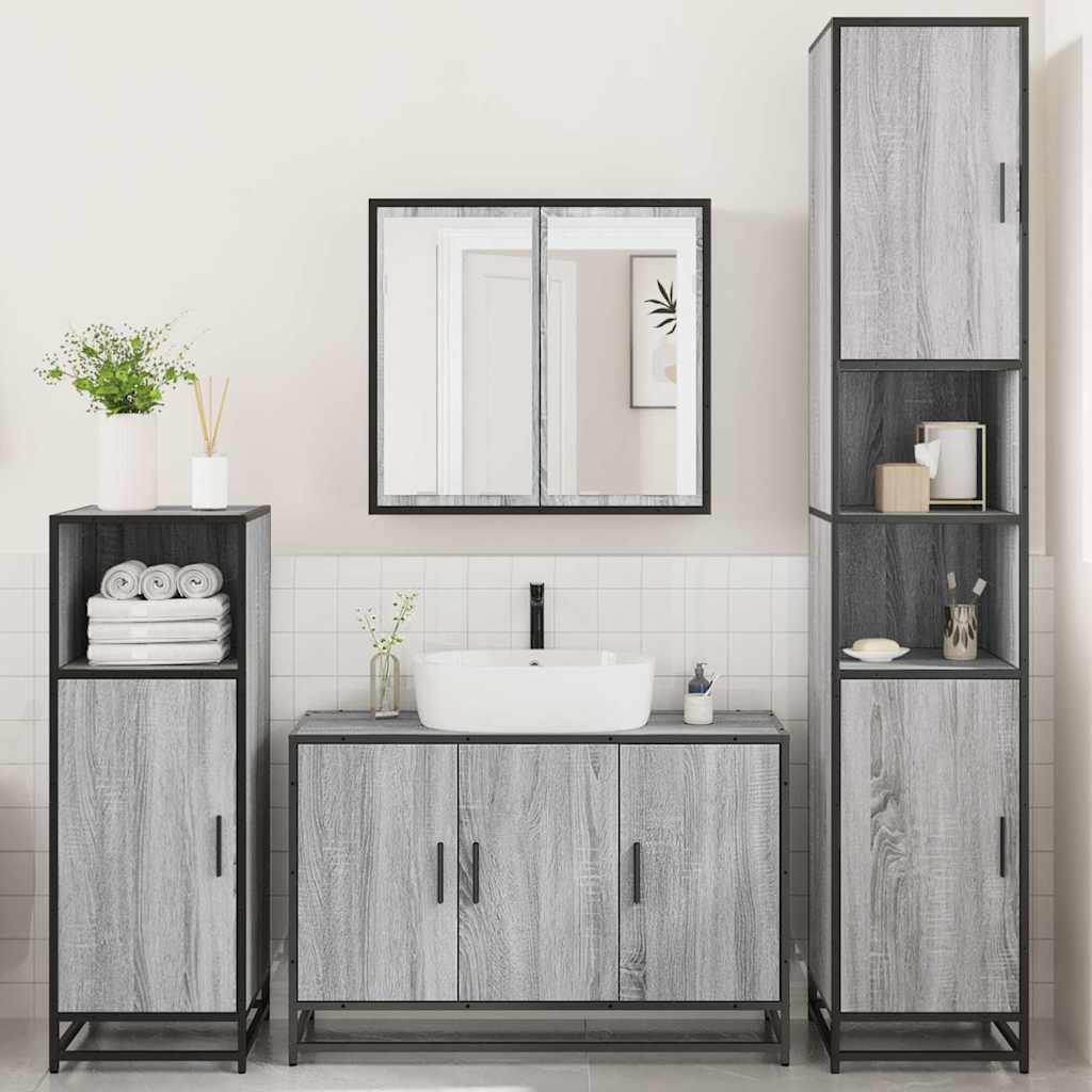 4 Piece Bathroom Furniture Set Grey Sonoma Engineered Wood