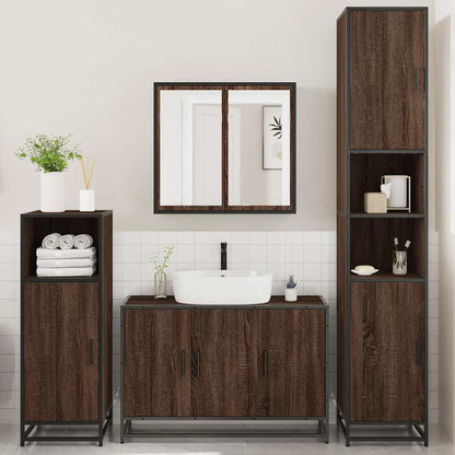 4 Piece Bathroom Furniture Set Brown Oak Engineered Wood