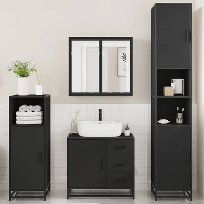 4 Piece Bathroom Furniture Set Black Engineered Wood