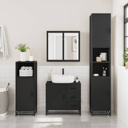 4 Piece Bathroom Furniture Set Black Engineered Wood