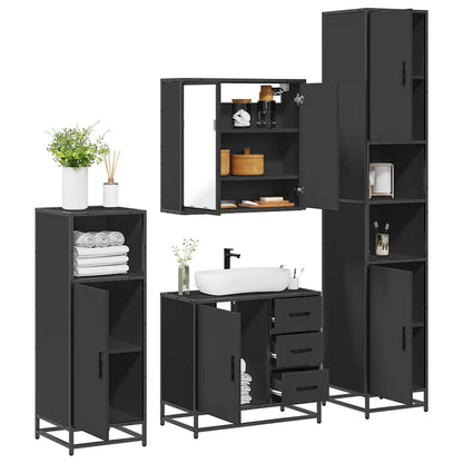 4 Piece Bathroom Furniture Set Black Engineered Wood