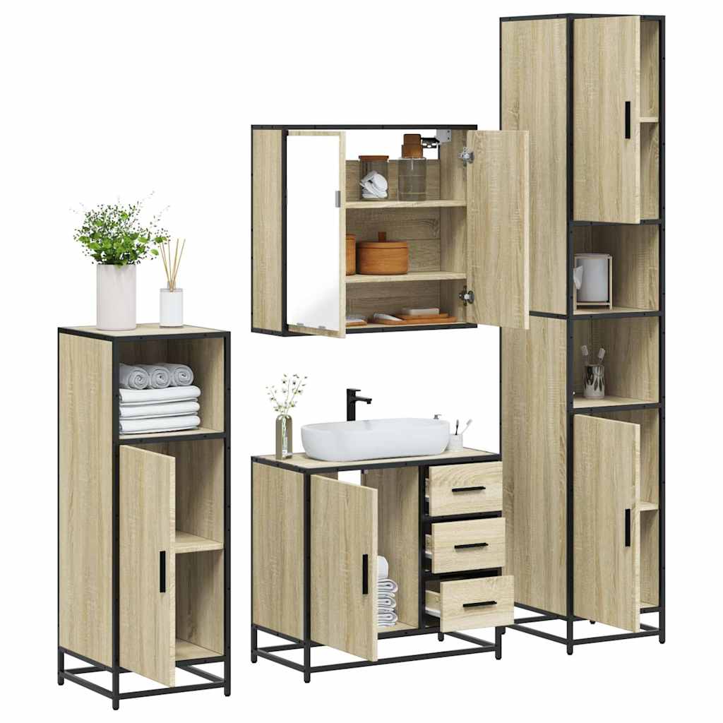 4 Piece Bathroom Furniture Set Sonoma Oak Engineered Wood