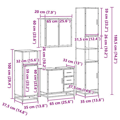 4 Piece Bathroom Furniture Set Smoked Oak Engineered Wood