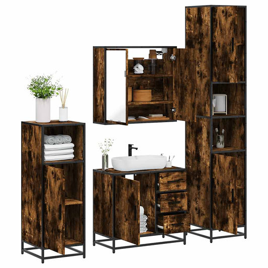 4 Piece Bathroom Furniture Set Smoked Oak Engineered Wood