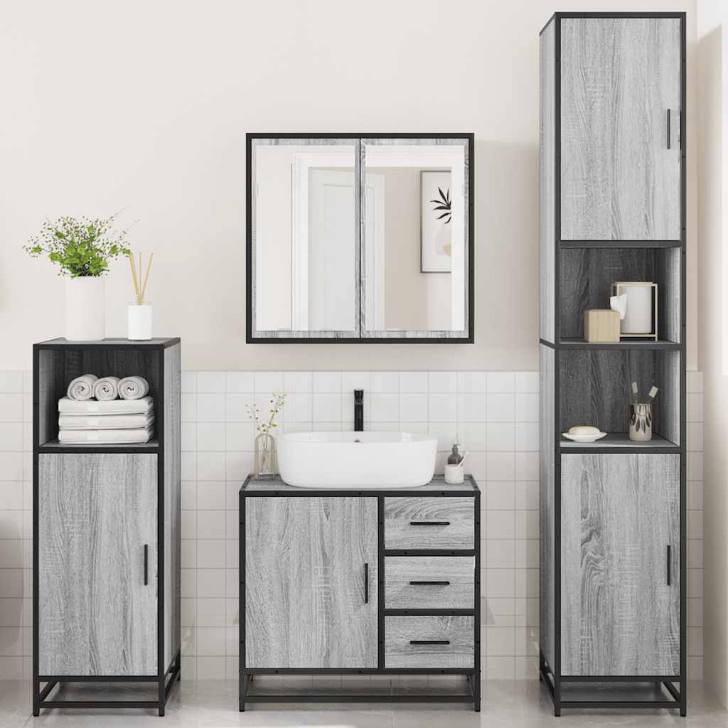 4 Piece Bathroom Furniture Set Grey Sonoma Engineered Wood