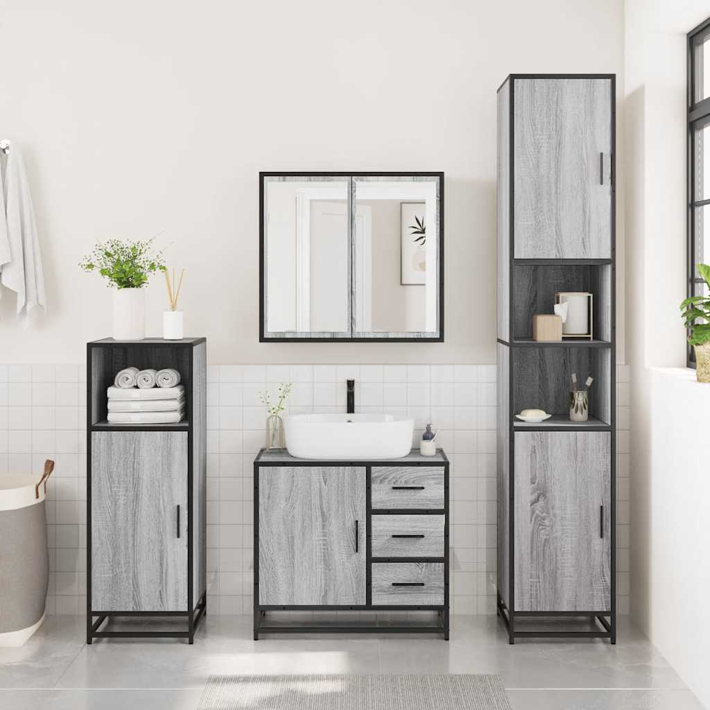 4 Piece Bathroom Furniture Set Grey Sonoma Engineered Wood