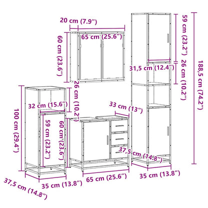 4 Piece Bathroom Furniture Set Grey Sonoma Engineered Wood