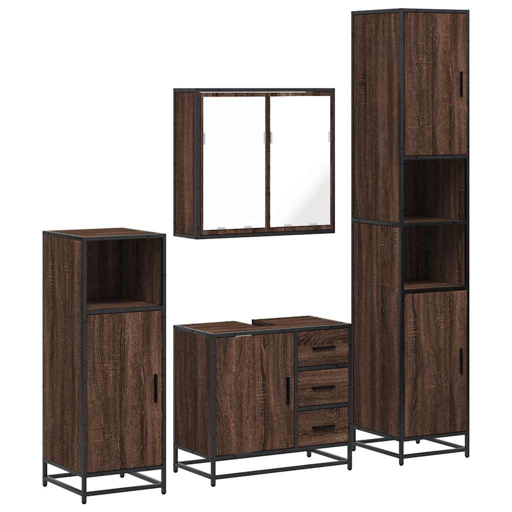 4 Piece Bathroom Furniture Set Brown Oak Engineered Wood