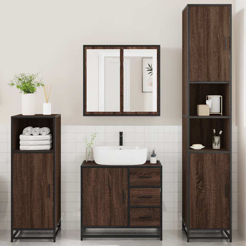 4 Piece Bathroom Furniture Set Brown Oak Engineered Wood